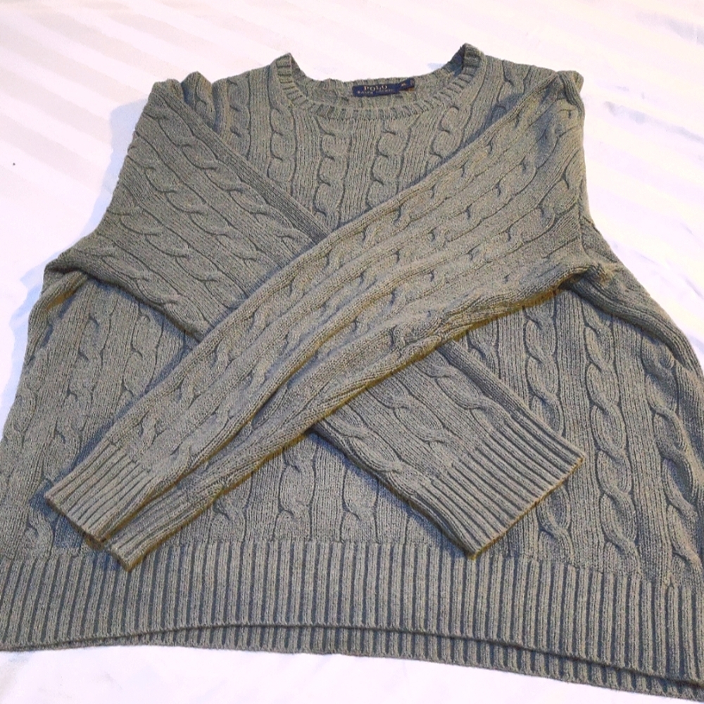 Polo by Ralph Lauren Sage Green Cotton Cable Knit Sweater XL